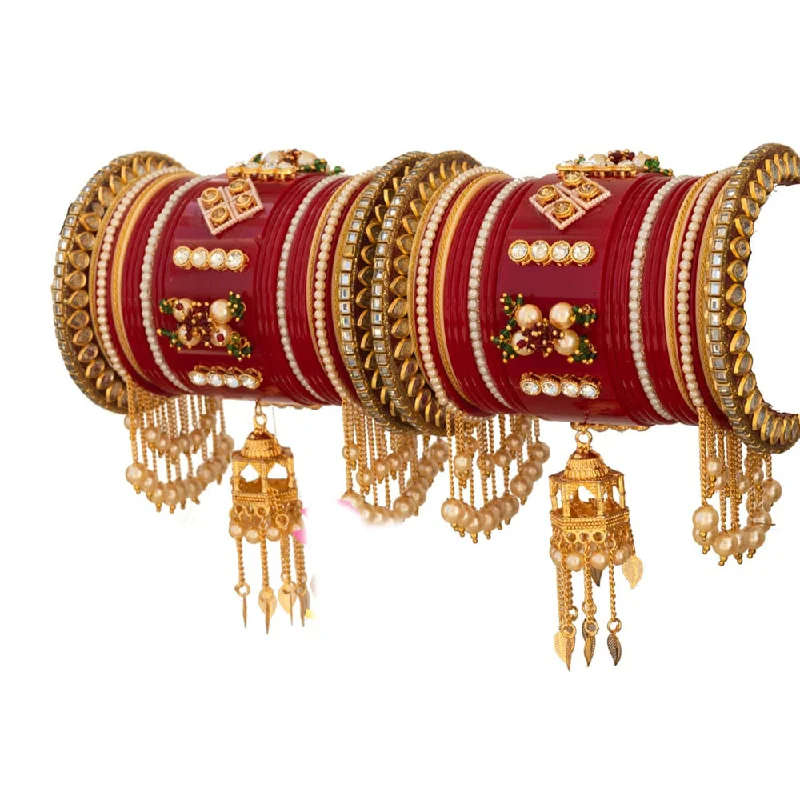 Beautiful Gold Bangles-Akruti Collection Gold Plated Austrian Stone And Pearls Bangle Set