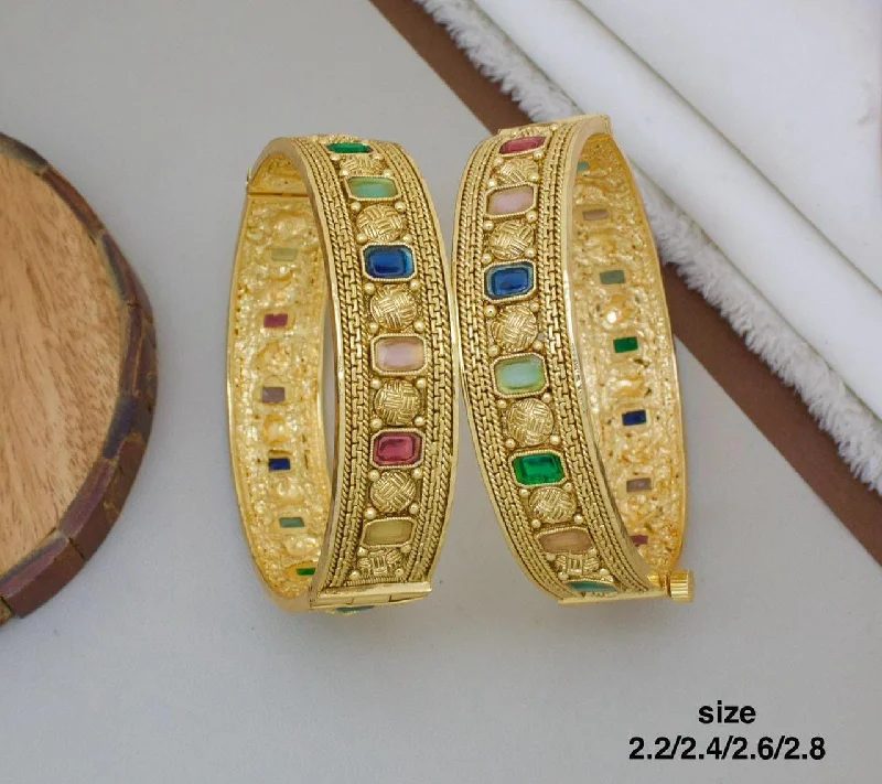 Wooden Beaded Bangles For Natural Style-Pooja Bangles Gold Plated Pota Stone Openable Bangle Set