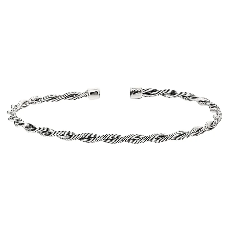 Personalized Gold Bracelets-Rhodium Finish Sterling Silver Thin Tightly Twisted Cable Cuff Bracelet