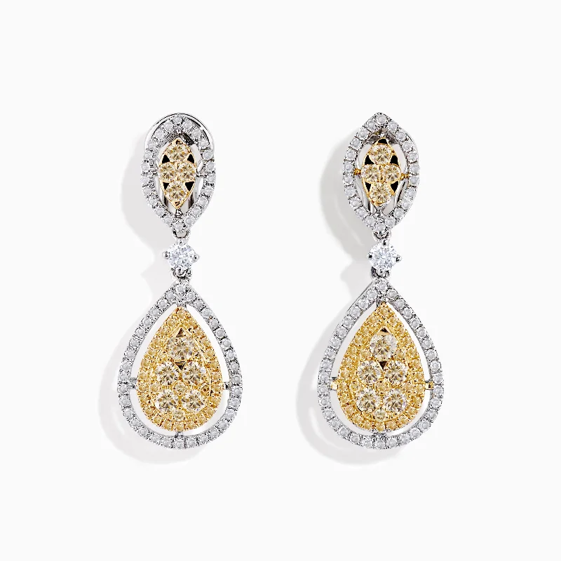 Antique Necklaces For Collectors -Elegant Dangle Stud Earrings-Canare` 14K Two Tone Yellow and White Diamond Earrings