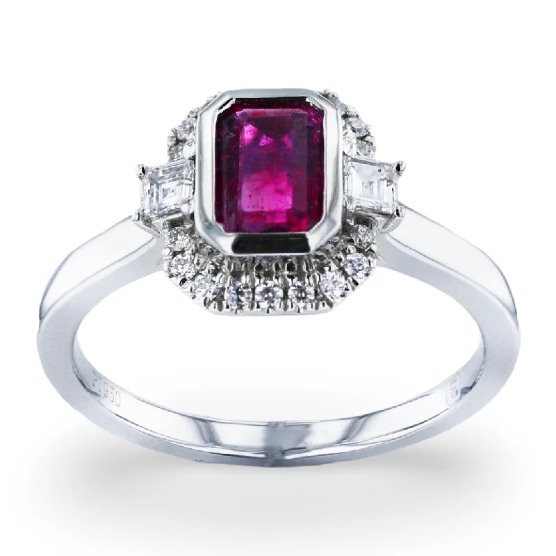 Engagement Rings With Mixed Gemstones-JULEVE PLATINUM 0.44CT RED EMERALD & 0.24CTW DIAMOND RING