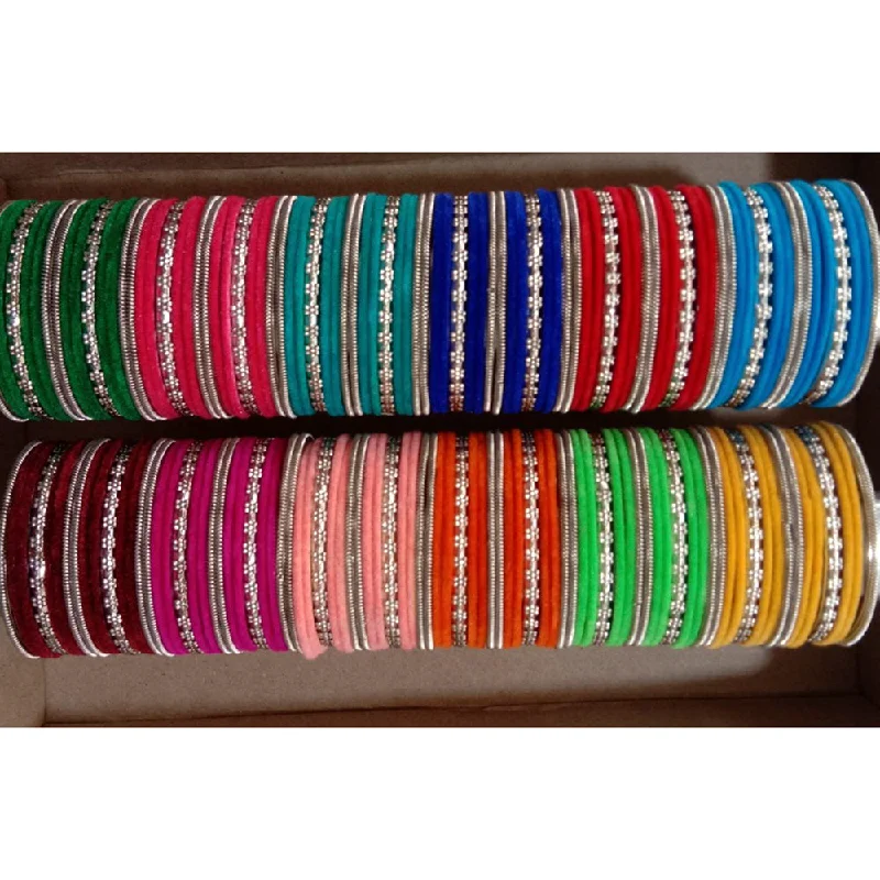 Sterling Silver Bangles For Affordable Luxury-Shree Asha Bangles Pack Of 12 Multi Color Silver Plated Bangles Set