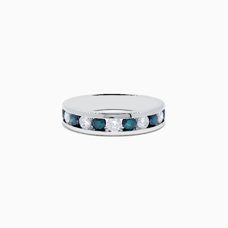 Wedding Bands With Ruby Diamonds-Bella Bleu 14K White Gold White and Blue Diamond Ring