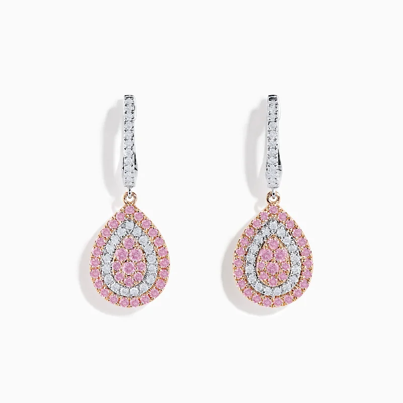 Birthstone Necklaces For Every Month -Vintage Drop Earrings-14K Two Tone Gold Pink and White Diamond Earrings