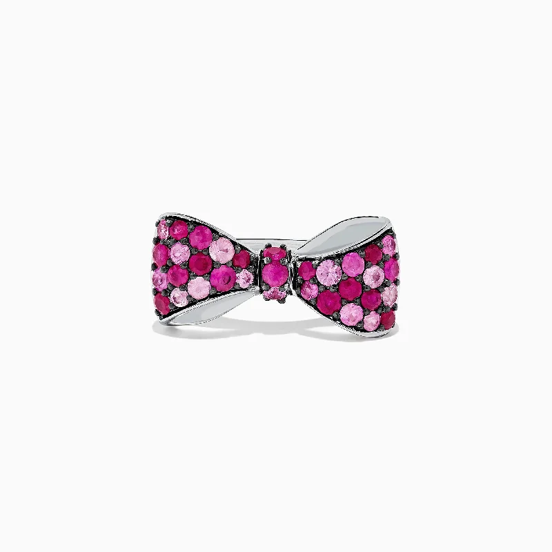 Designer Engagement Bands For Women-925 Sterling Silver Ruby and Pink Sapphire Splash Bowtie Ring, 1.80 TCW