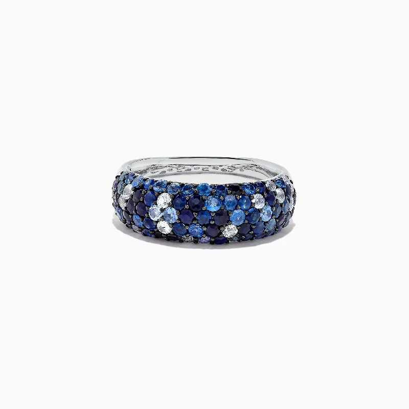 Wedding Bands For Couples With Custom Designs-925 Sterling Silver Blue and White Sapphire Splash Ring, 2.42 TCW