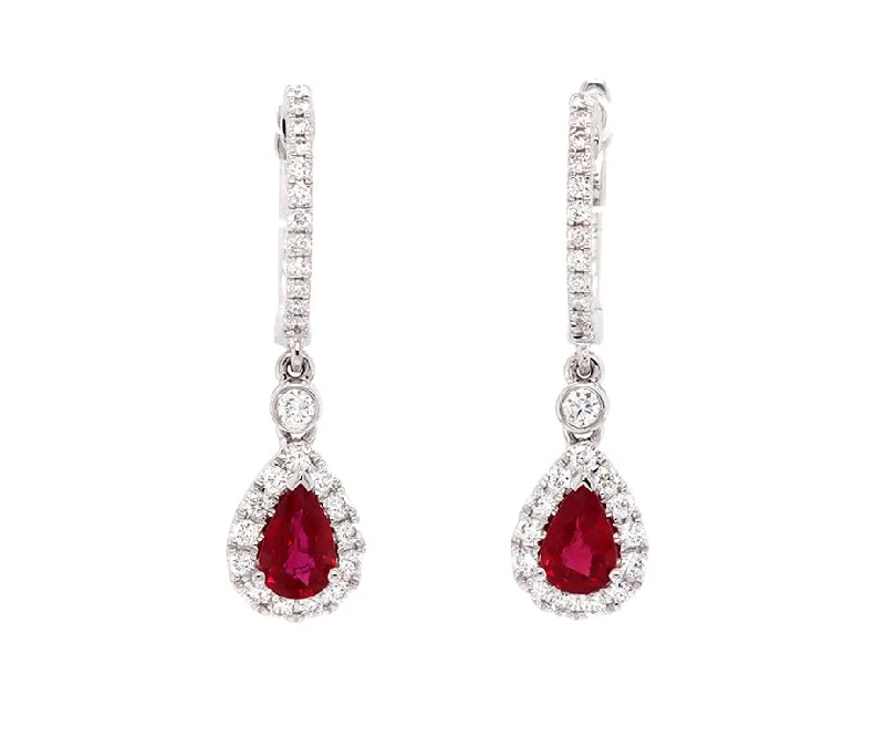 High-Quality Silver Necklaces For Women -Textured Earrings-New 0.91ctw Pear Ruby and 0.38ctw Diamond Frame Drop Earrings in 14K