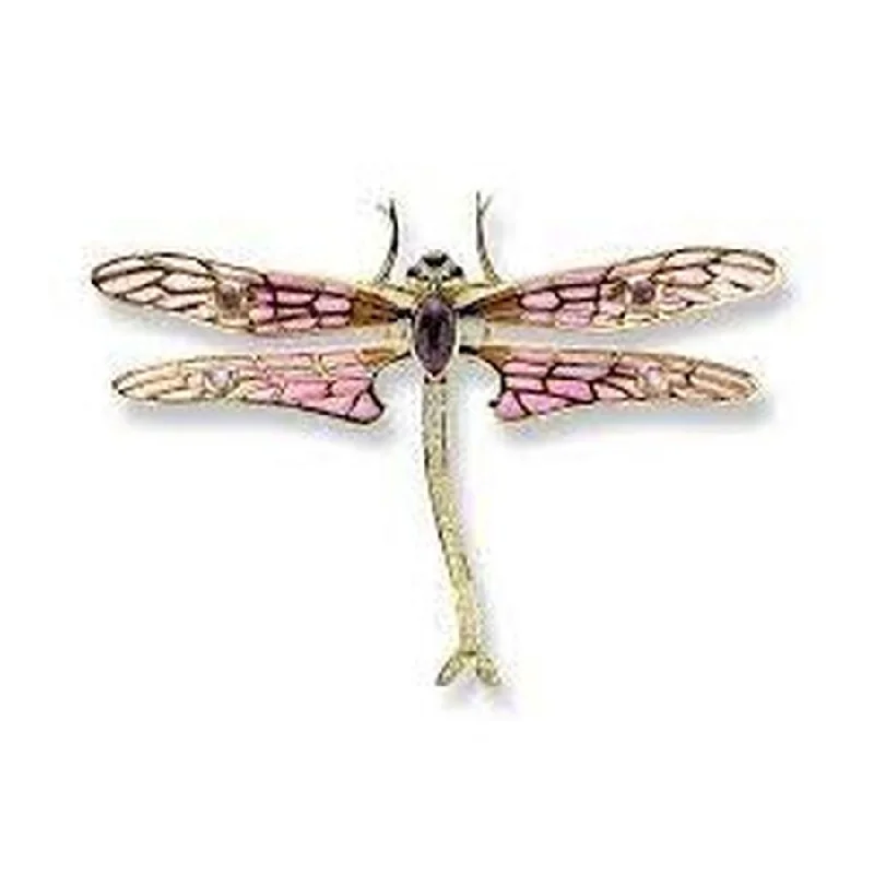 Artistic Silver Brooch-18ct Yellow Gold Enamel Set Large Dragonfly Brooch