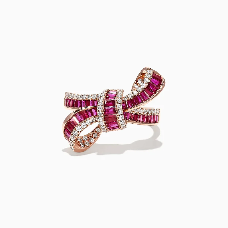 Wedding Rings With Unique Gemstones-Ruby Royale 14K Rose Gold Ruby and Diamond Bow Ring, 1.61 TCW