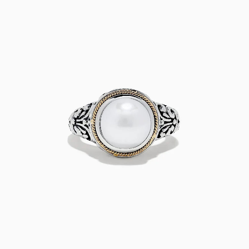 Custom Wedding Rings With Platinum-925 Sterling Silver and 18K Gold Fresh Water Pearl Ring