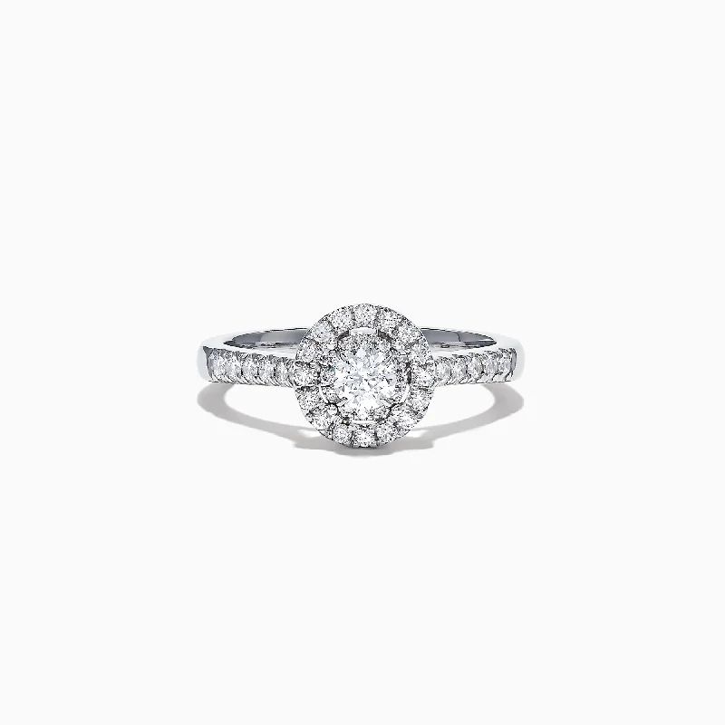 Silver Rings With Personalized Engravings-Pave Classica 14K White Gold Diamond Halo Ring, 0.59 TCW