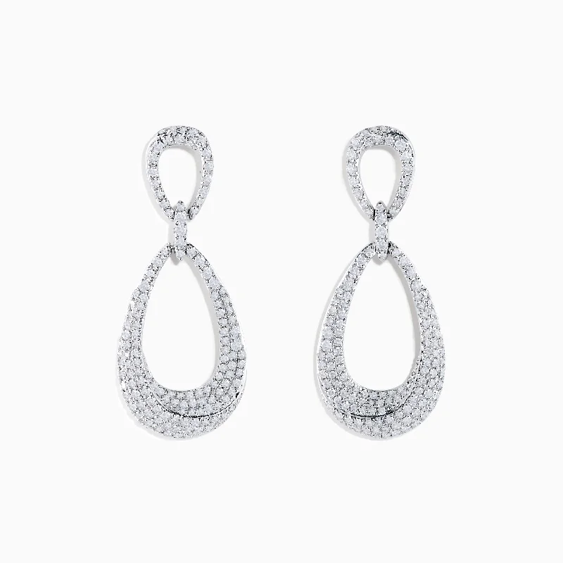 Simple Gold Necklaces For Everyday -Glitter Hoop Earrings-Pave Classica 14K White Gold Diamond Earrings