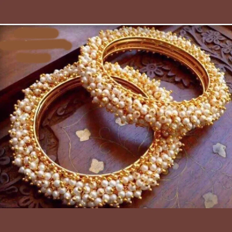 Hoop Bangles For Casual Look-India Art Gold Plated Pearls Bangle Set