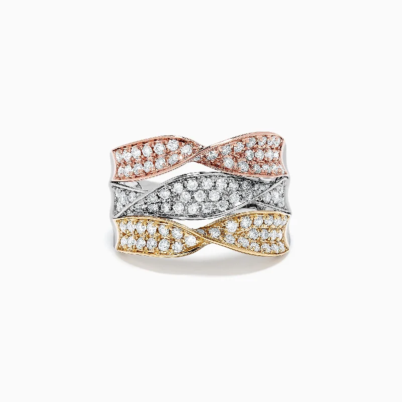 Personalized Wedding Rings For Her-Trio 14K Tri Color Gold Diamond Twist Ring, 1.24 TCW